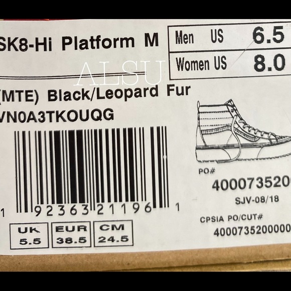 VANS SK8-HI Platform MTE Leopard Suede Black Women - Picture 13 of 13